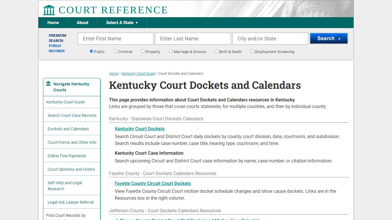 Kentucky Court Dockets and Calendars | CourtReference.com